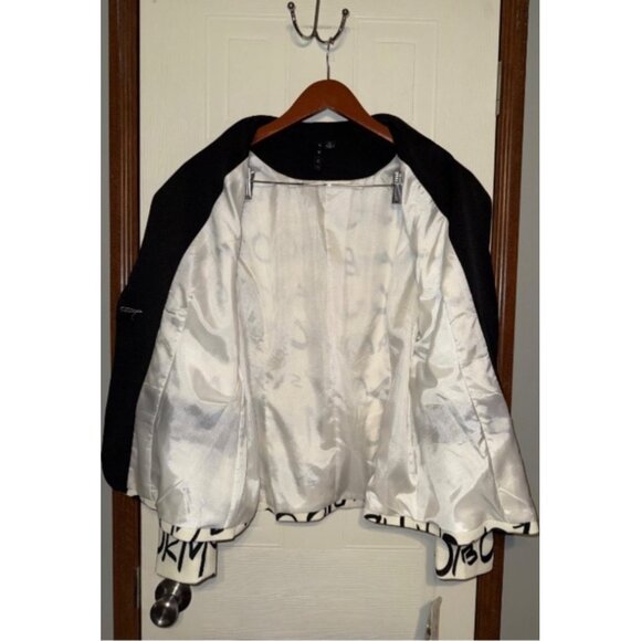 NWT A.Z.I Black & White Bold Letter Single Button Blazer Size XL - Picture 3 of 11